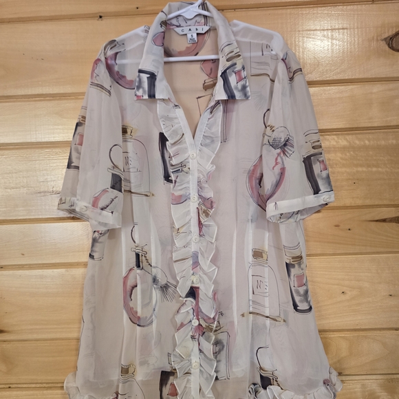 CAbi Sheer Blouse with Perfume Bottle Print - Picture 3 of 5